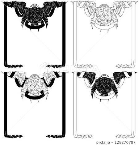 Angel with six wings and surrounded by ribbon 129270787