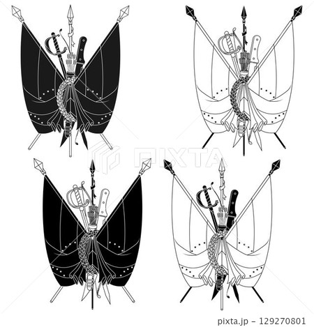 Venezuela flags with independence weapons 129270801