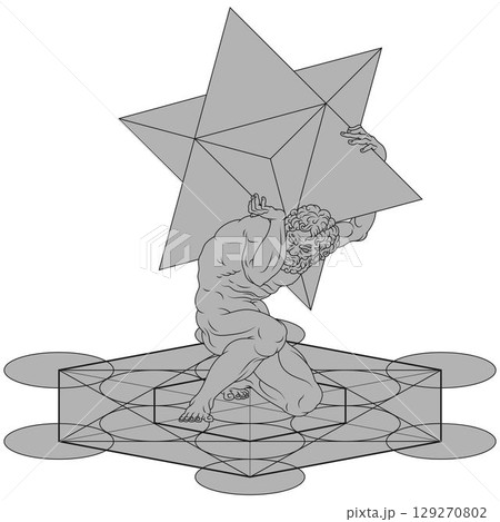 Titan Atlas with Metatron and Merkaba geometry symbol Titan Atlas with Metatron and Merkaba geometry symbol 129270802