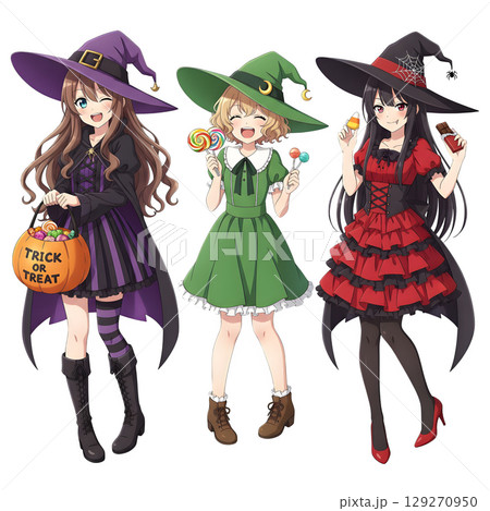 cute halloween witch girl holding pumpkin basket, anime style, transparent background, PNG sticker, halloween costume, trick or treat. cute halloween witch girl holding pumpkin basket, anime style, transparent background, PNG sticker, halloween costume, trick or treat. 129270950