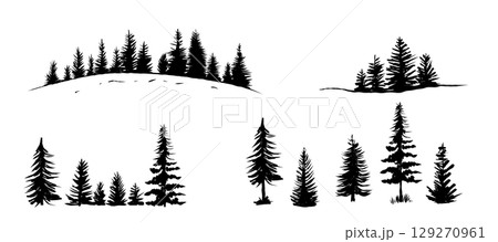 Cartoon Vector Set of Hand Drawn Forest Trees Illustration Cartoon Vector Set of Hand Drawn Forest Trees Illustration 129270961