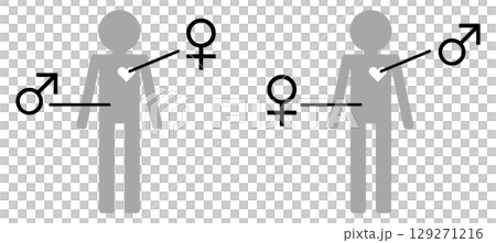 トランスジェンダーの男性と女性を表すシンプルな人物アイコン 129271216
