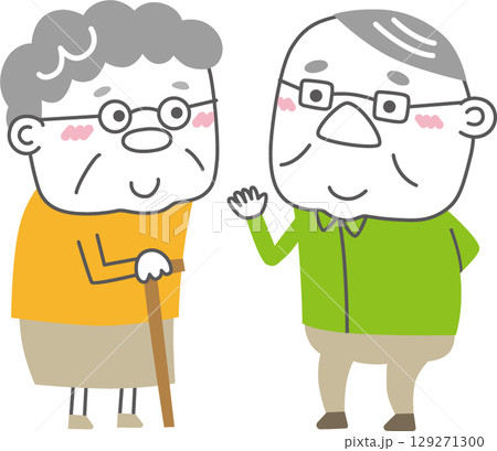 高齢者の笑顔のイラスト／優しいおじいちゃんとおばあちゃん／福祉・介護・家族・医療・教育に 129271300