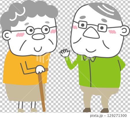 高齢者の笑顔のイラスト／優しいおじいちゃんとおばあちゃん／福祉・介護・家族・医療・教育に 129271300