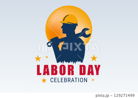 Silhouette of worker with wrench and sunset 129271499