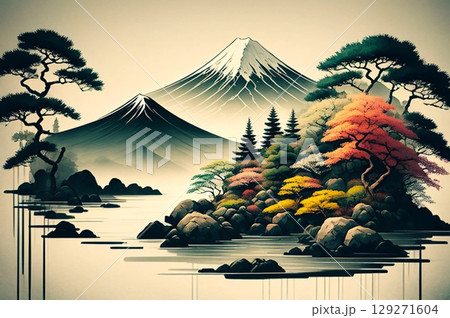 水墨画風の風景 水墨画風の風景 129271604