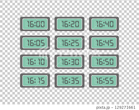 數字 16:00 - 16:55 時鐘插圖集 129271661