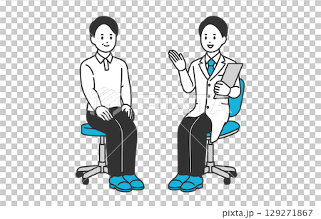 診斷和解釋男醫生和中年男性患者[人物向量插圖素材] 129271867