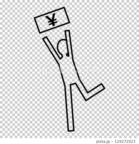 A simple icon of a person jumping on a Japanese banknote with the yen symbol A simple icon of a person jumping on a Japanese banknote with the yen symbol 129272023