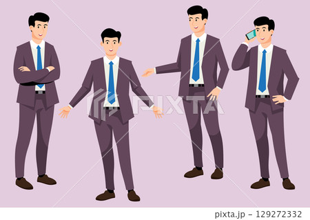 Business man wearing suit character set Business man wearing suit character set 129272332