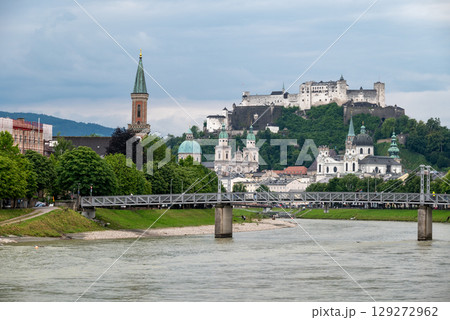 Salzach River and cityscape of Salzburg, birthplace of Mozart in Austria Salzach River and cityscape of Salzburg, birthplace of Mozart in Austria 129272962