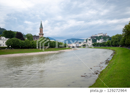 Salzach River and cityscape of Salzburg, birthplace of Mozart in Austria Salzach River and cityscape of Salzburg, birthplace of Mozart in Austria 129272964