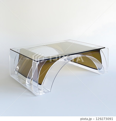 Clear glass table with a brown top Clear glass table with a brown top 129273091