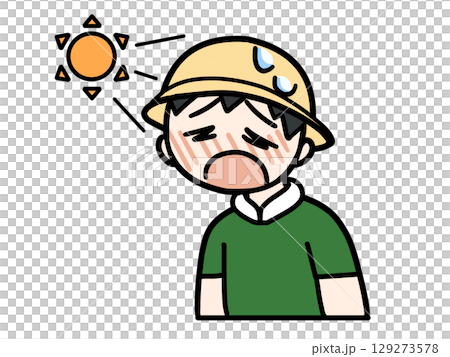 Male farmer hot in the sunlight 129273578