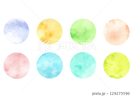 にじみ　丸　水彩テクスチャ　図形　セット 129273590