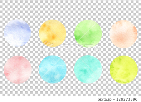 にじみ　丸　水彩テクスチャ　図形　セット 129273590