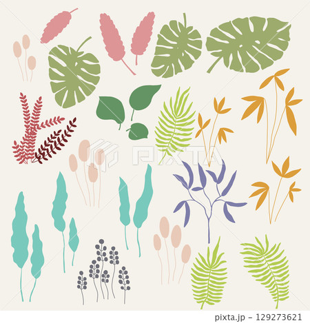 Flat Botanical Cut-Outs with Modern Jungle Colors 129273621