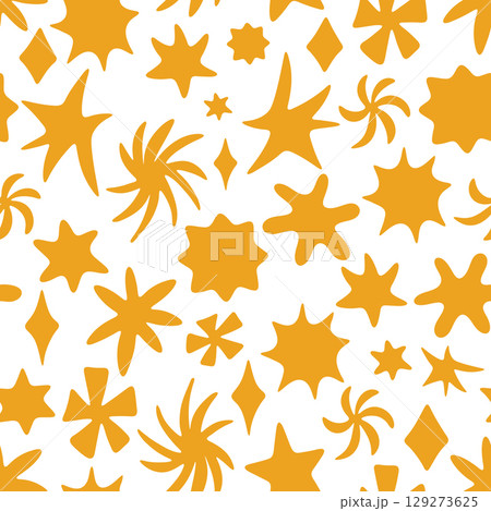 Playful Golden Starburst Shapes on White Background 129273625
