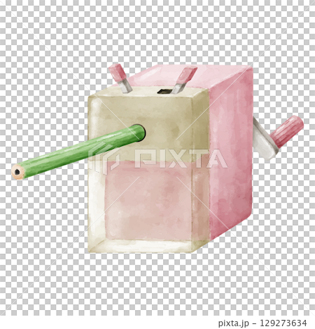 鉛筆刀和鉛筆的水彩插圖 129273634