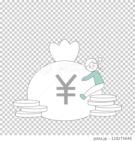 愛錢的女孩抱著錢的插圖 129273649