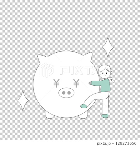 一個喜歡存錢筒的女孩的插圖 129273650