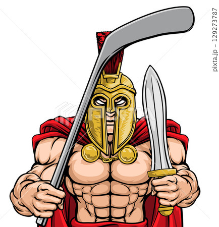 Spartan Trojan Man Ice Hockey Team Sports Mascot 129273787