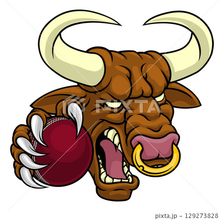 Bull Minotaur Longhorn Cow Cricket Mascot Cartoon Bull Minotaur Longhorn Cow Cricket Mascot Cartoon 129273828