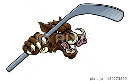 Boar Wild Hog Razorback Warthog Pig Hockey Mascot 129273830
