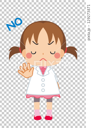 拒絶する白衣を着た可愛い女の子のイラスト　全身　人物　ベクター　白背景 129273871
