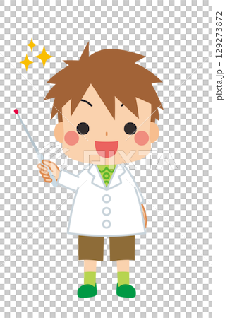 差し棒を持つ白衣を着た可愛い男の子のイラスト 全身 人物 ベクター 白背景 差し棒を持つ白衣を着た可愛い男の子のイラスト 全身 人物 ベクター 白背景 129273872