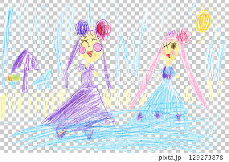 幼稚園小朋友畫的兩位公主 129273878