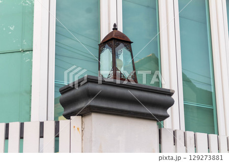 Square Outdoor Lantern in the Evening 129273881