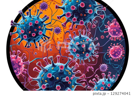 顕微鏡で観察する不気味なウイルスのイラスト 129274041