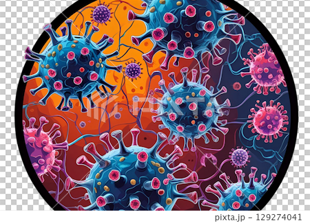 顕微鏡で観察する不気味なウイルスのイラスト 129274041