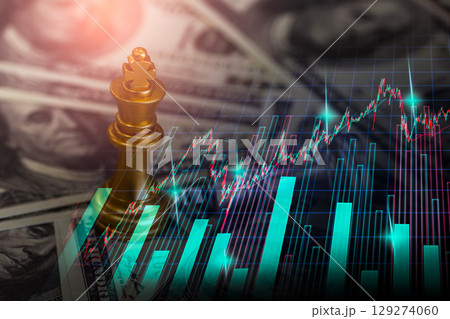 Stock market or forex trading graph and candlestick chart suitable for financial investment concept. Economy trends background for business idea and all art work design. Abstract finance background. Stock market or forex trading graph and candlestick chart suitable for financial investment concept. Economy trends background for business idea and all art work design. Abstract finance background. 129274060