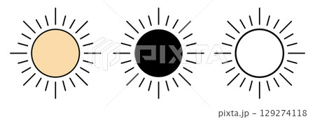 Three sun icons representing different phases: warm, eclipsed, and bright. 129274118