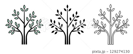 Stylish tree illustrations showcasing green leaves in a minimalist design, perfect for eco-friendly themes. 129274130