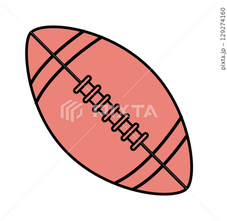 Illustration of a traditional American football in vibrant colors, showcasing its iconic shape and stitching detail. 129274160