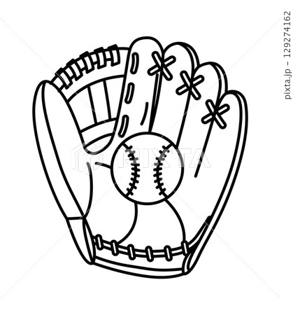 A detailed illustration of a baseball glove with a ball nestled inside, capturing the essence of the game. 129274162