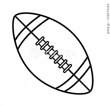 A classic black and white illustration of an American football with detailed stitching. 129274163