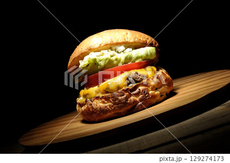 チェダーチーズたっぷりのハンバーガー チェダーチーズたっぷりのハンバーガー 129274173