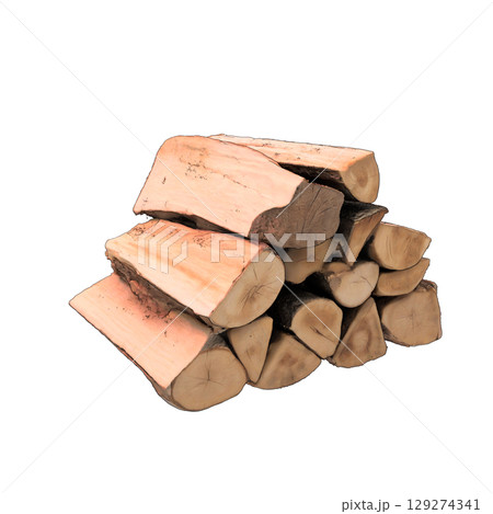 キャンプや冬の暖炉で使われる薪割りをした薪 129274341