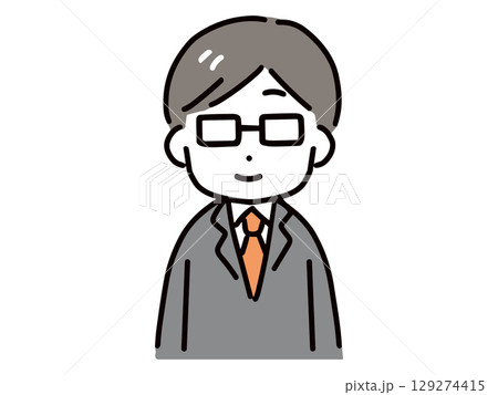 笑顔＆メガネの若いビジネスマンのアイコン(正面・上半身) 129274415
