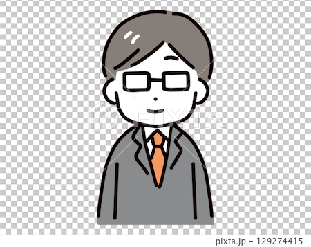 笑顔＆メガネの若いビジネスマンのアイコン(正面・上半身) 129274415