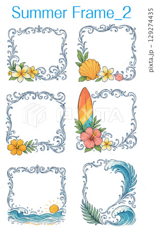 夏やリゾートをテーマにした美しいフレーム 129274435