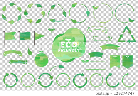 Watercolor ecology frame vector illustration set Watercolor ecology frame vector illustration set 129274747
