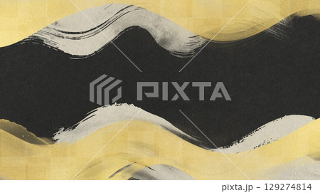 和風背景素材　毛筆で描いたような躍動感のある線 129274814