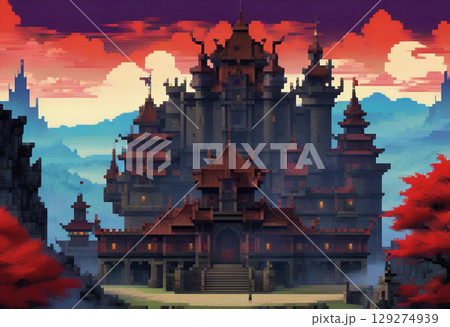 ピクセルアート風の風景 ピクセルアート風の風景 129274939