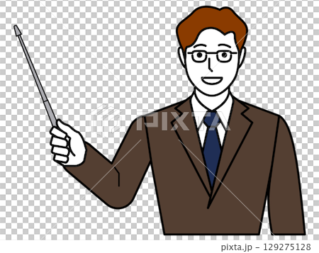 A man wearing glasses, a brown suit and holding a pointer A man wearing glasses, a brown suit and holding a pointer 129275128