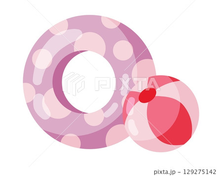 Swim Ring and Beach Ball Flat Illustration Swim Ring and Beach Ball Flat Illustration 129275142